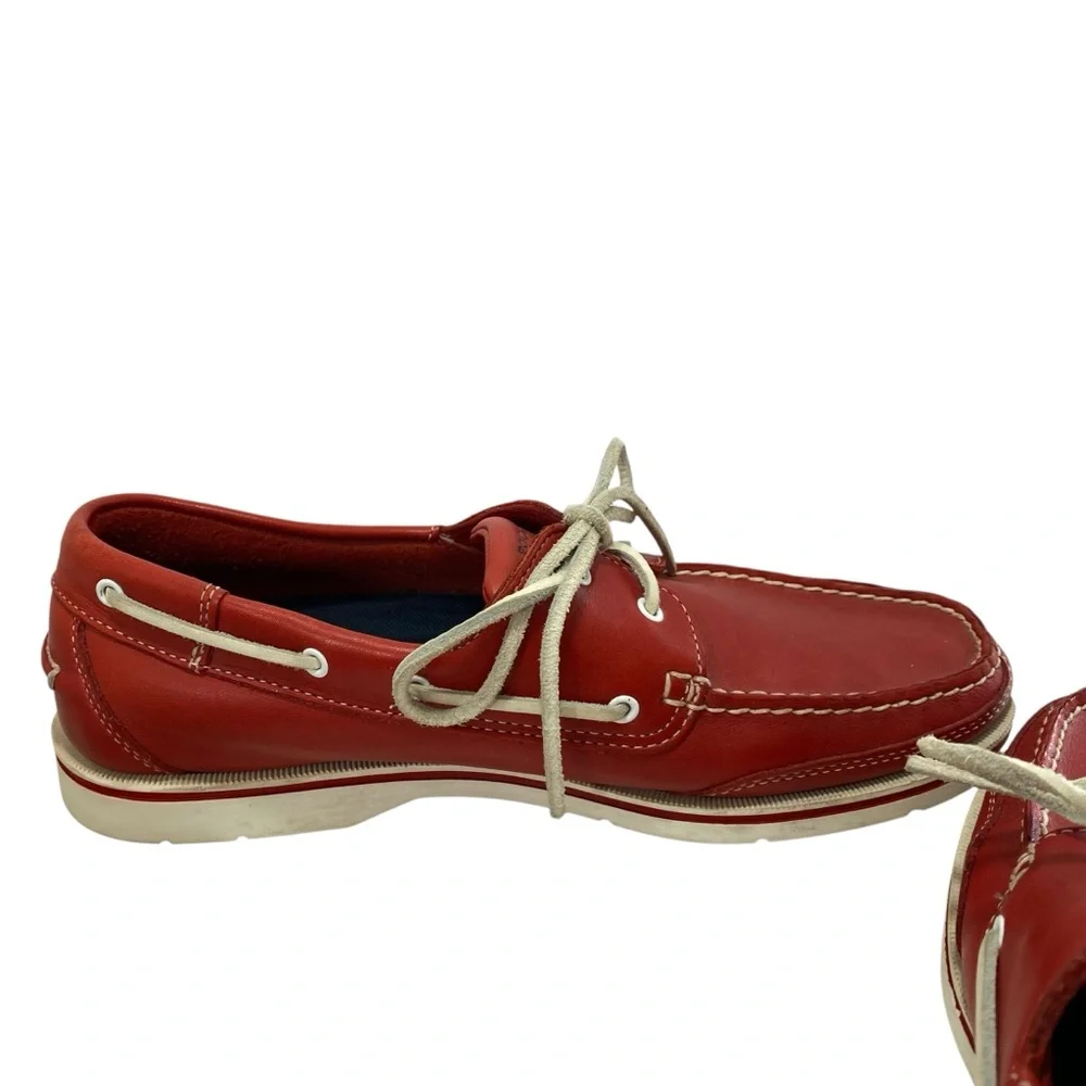 Rockport Premium Leather Heritage Boat Nautical Deck Loafers 11 Red Grandad Core